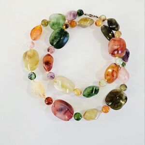 Vintage '70s Lucite Gemstone Marbled Multicolor Beaded Tutti Frutti Necklace 30”